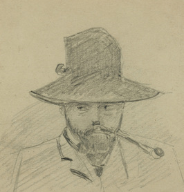 Sketch of a man in a hat with a pipe, from Matravers album